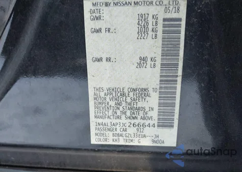 2018 Nissan Altima 2.5 S z USA, uszkodzony, nr VIN 1N4AL3AP3JC266644